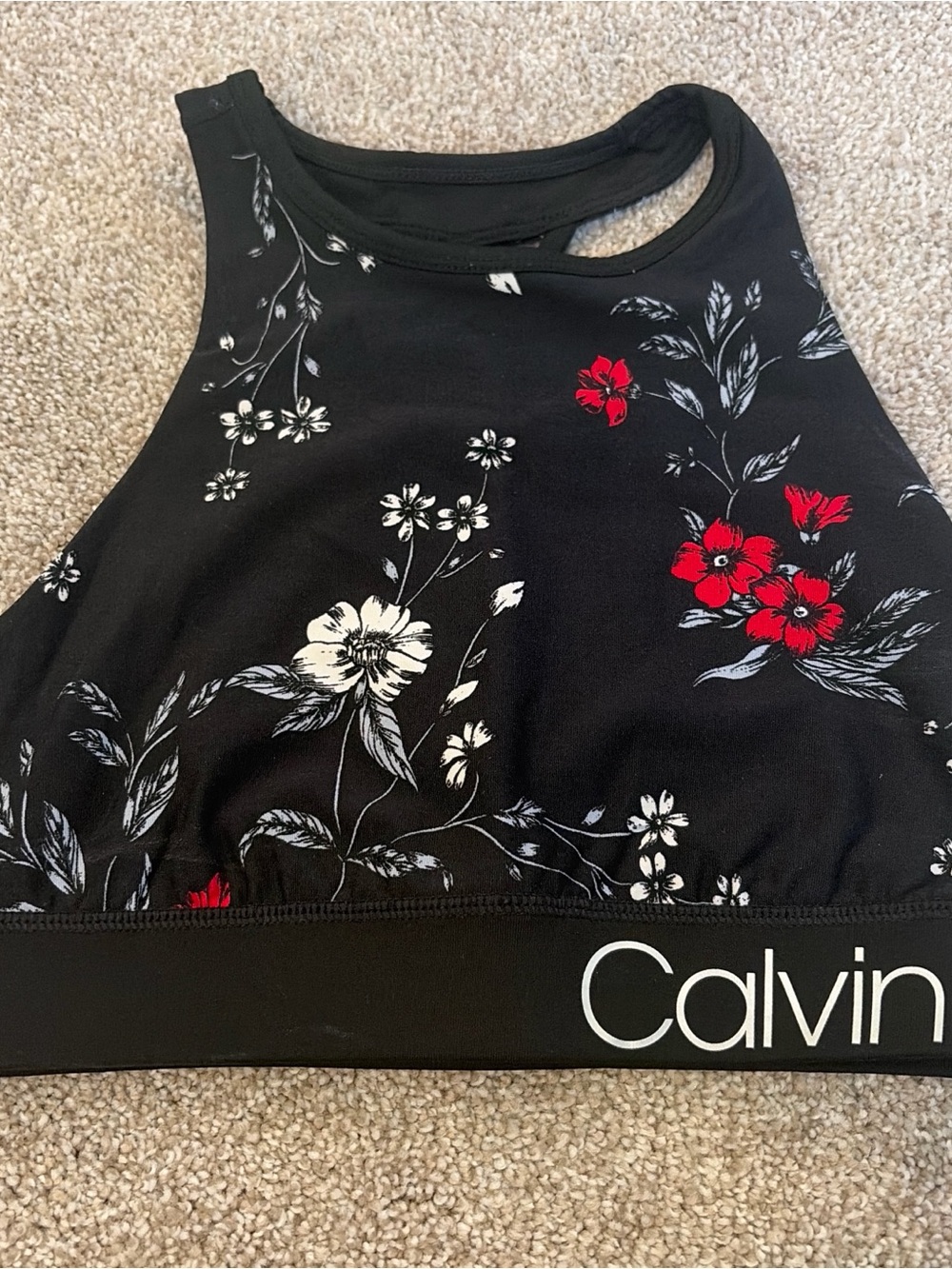 Calvin Klein Black Performance Sports Bra with White Logo